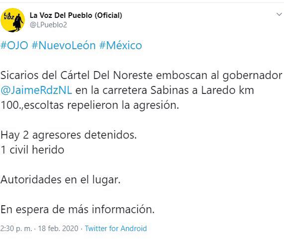 Desmiente ‘El Bronco’ atentado en su contra 1 87123427 199525941107515 3219716851852378112 n