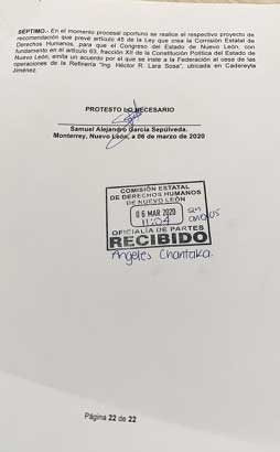 Denuncia Samuel a refinería de Cadereyta ante CNDH y CEDH 2 HOJA 2