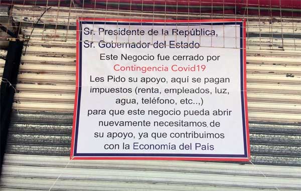 Comerciantes de Peatonal Hidalgo lanzan mensaje de auxilio a AMLO 1 LETRERO