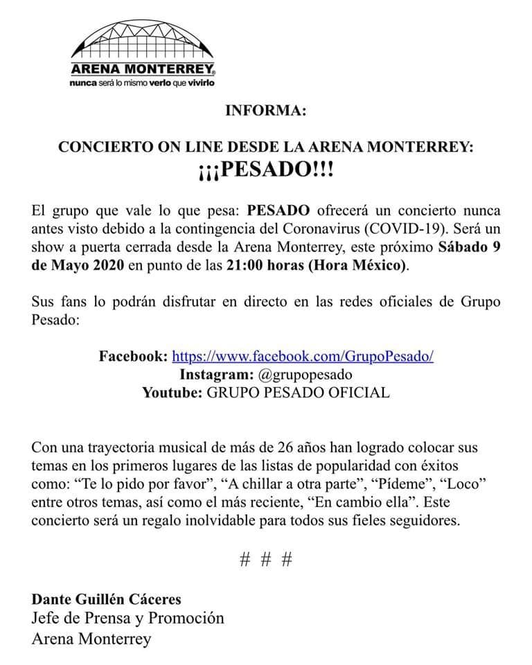Ofrecerá Pesado concierto... ¡en línea! 1 96142326 585982519011019 89045757356670976 n