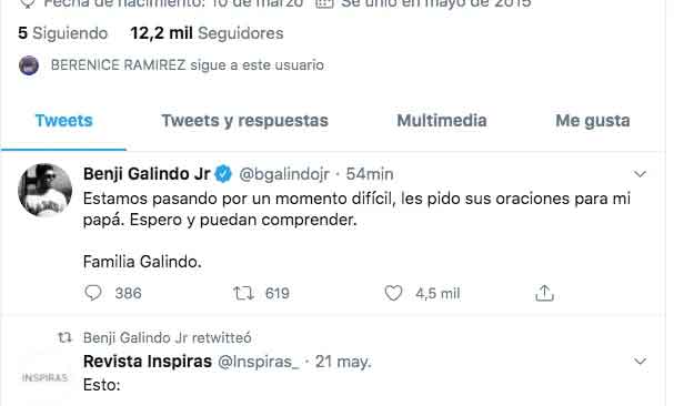 Benjamín Galindo es hospitalizado por derrame cerebral 1 TUIT