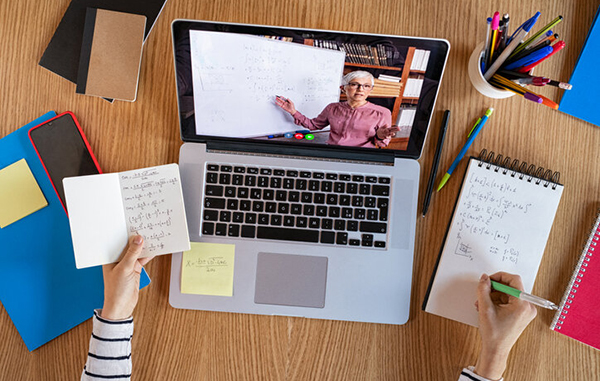 Student learning at home with online lesson