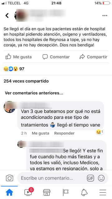 Falso, el rumor de saturación de hospitales en Reynosa 1 103142223 4431417810205480 1435784238353664826 n