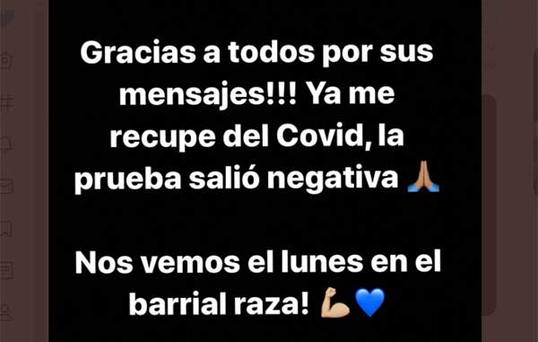Funes Mori presume haber quedado libre de Coronavirus 1 MENSAJE
