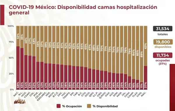 México supera los 556 mil casos positivos y 60 mil muertos 3 camas