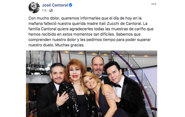 Fallece Itatí Zucchi, madre de la actriz Itatí Cantoral 1 eers