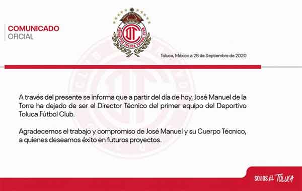 Le dan las gracias al 'Chepo' en el Toluca 1 COMUNICADO
