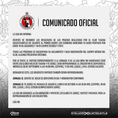 ¡Brote en Xolos! Reportan 30 casos positivos de Covid-19 1 XOLOS 1