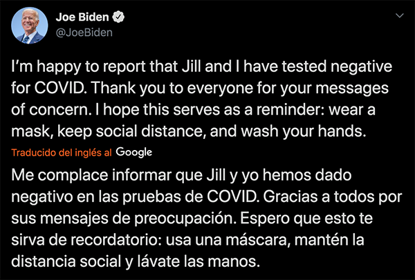 Se salva Biden; da negativo a Coronavirus 1 120647561 615806722430833 7898701877929243845 n
