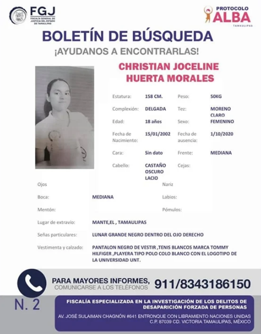 Buscan a estudiante desaparecida en Tamaulipas 1 Captura de pantalla 2020 10 06 a las 10.11.17 a.m.