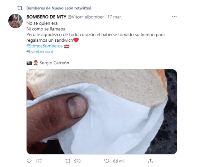 Conmueve a bombero de Nuevo León recibir un sándwich 1 Captura de pantalla 2021 03 19 a las 11.52.28 a.m.