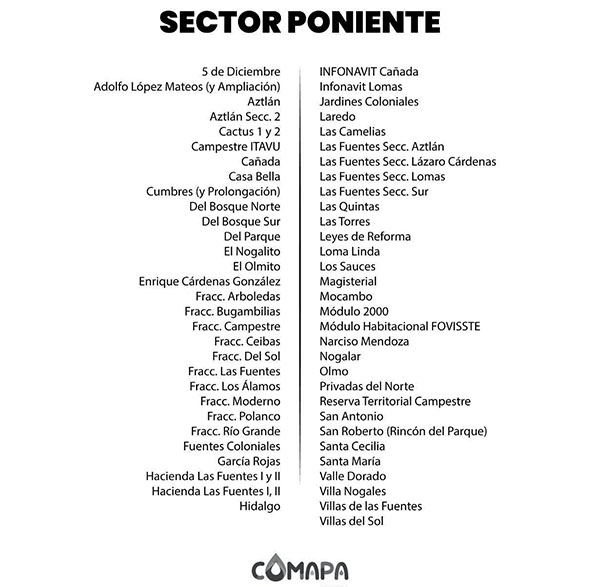 Suspensión de agua en sectores Poniente y Granjas 1 193161304 347309083577486 7072347312293453035 n