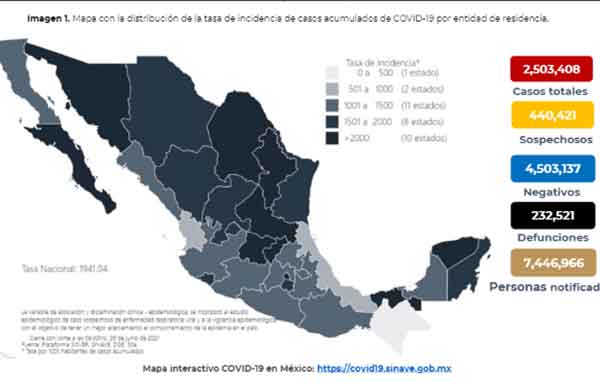 México acumula 232 mil 521 muertes por Covid-19 1 MAPA 1