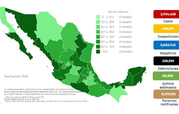 Fallecen 171 de Covid-19 en México; suman 238 mil 595 1 MAPA 15