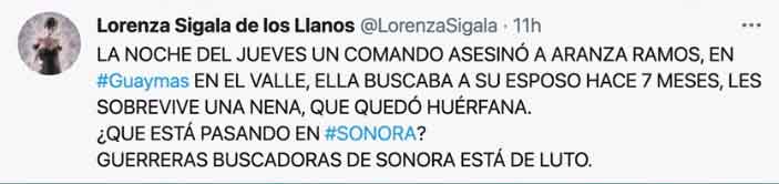 Privan de la libertad y asesinan a mujer que buscaba a su esposo en Sonora 1 TUIT