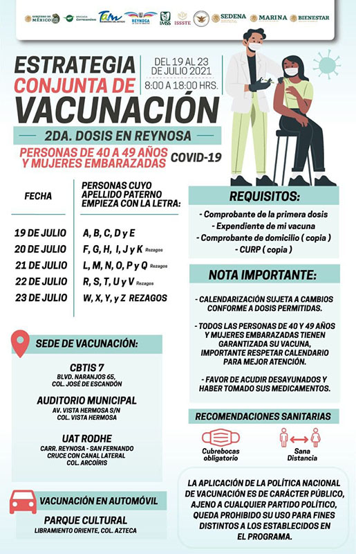 Aplicarán segunda dosis anti Covid a personas de 40 a 49 y embarazadas 1 tabla 1