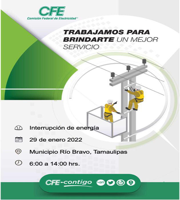 CFE avisa de suspensión de electricidad en Río Bravo, Tamaulipas 1 270311594 337978421520699 450490100099418752 n