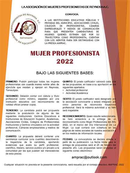 AMPRAC busca a la Mujer Profesionista 2022 2 MUJERES 2