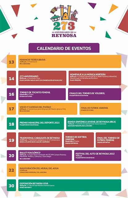Invita alcalde a disfrutar Fiestas del 273 Aniversario de Reynosa 2 CALENDARIO
