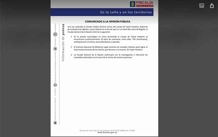 Hawkins murió por ‘coctel de drogas’, confirman en Colombia 1 COMUNICADO 1
