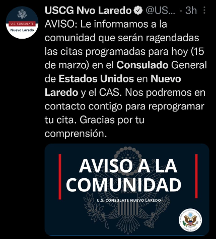 Por violencia Consulado de EU suspende trámites en Nuevo Laredo 1 Captura de pantalla 2022 03 15 a las 10.02.31 a.m.