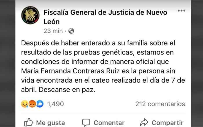 Fiscalía de NL confirma que cuerpo hallado se trata de María Fernanda 1 MARIA FERNANDA