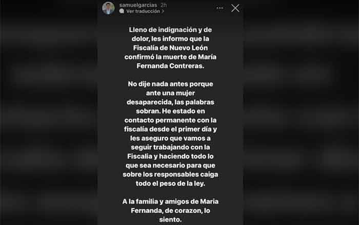 Samuel García opina sobre la muerte de María Fernanda 1 TUIT
