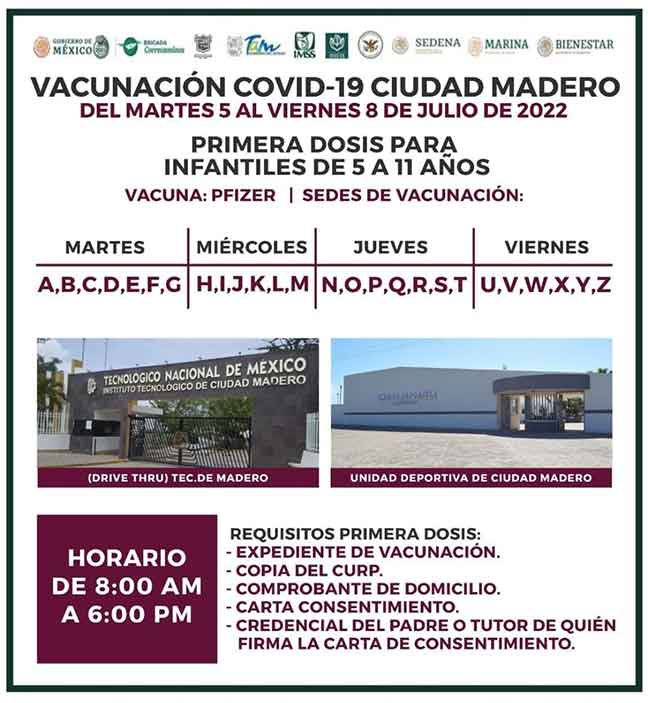 Anuncian jornada de vacunación en Madero para niños de 5 a 11 años 1 MADERO 2 2