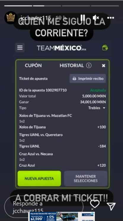 JC Chávez le entra a la Liga MX y presume ganancia 1 APUESTA
