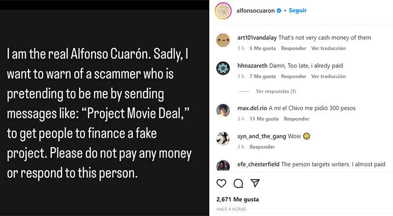 Alfonso Cuarón advierte de estafador que se hace pasar por él 1 CUARON