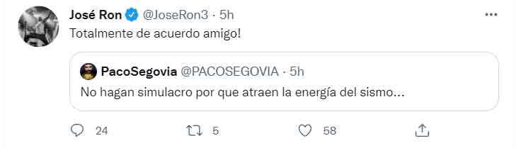 Los simulacros pueden causar sismos: José Ron 1 JOSE RON TUIT