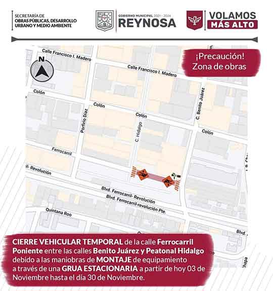 Aviso de cierre de vialidad, por obras en Museo del Ferrocarril 1 CIERRE 2
