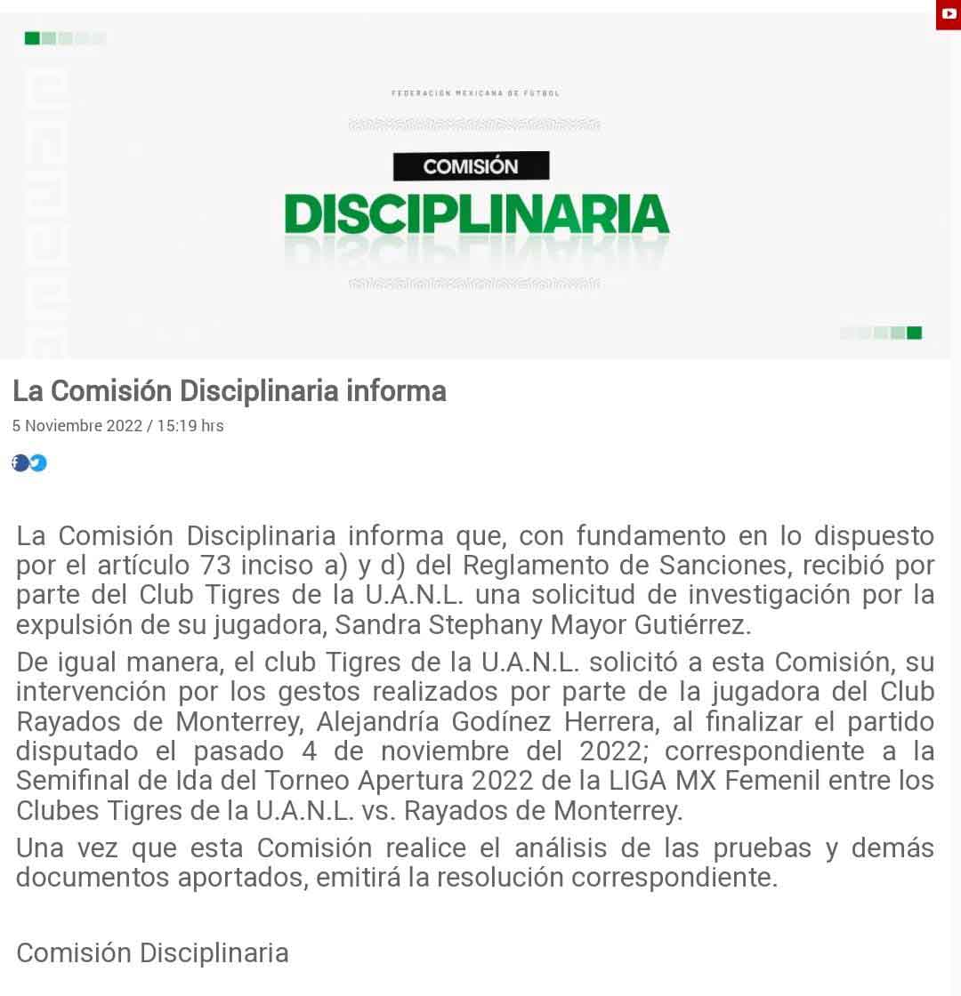 Apela Tigres expulsión de Mayor y pide sancionar a Godínez 1 REPORTE