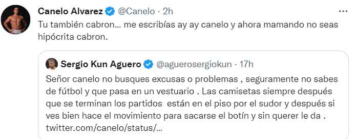 Canelo despotrica ahora contra Kun Agüero: 'No seas hipócrita, cab...' 1 TUIT CANELO