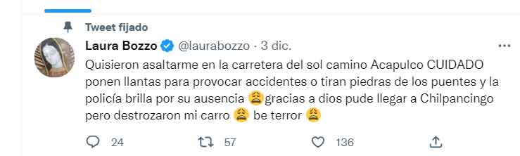 Laura Bozzo, víctima de intento de asalto en carretera a Acapulco 1 tuit 1