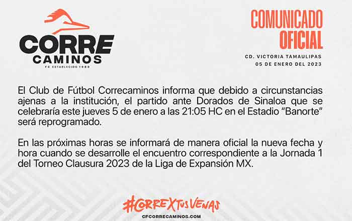 Cancelan partido entre Dorados vs Correcaminos 1 COMUNICADO