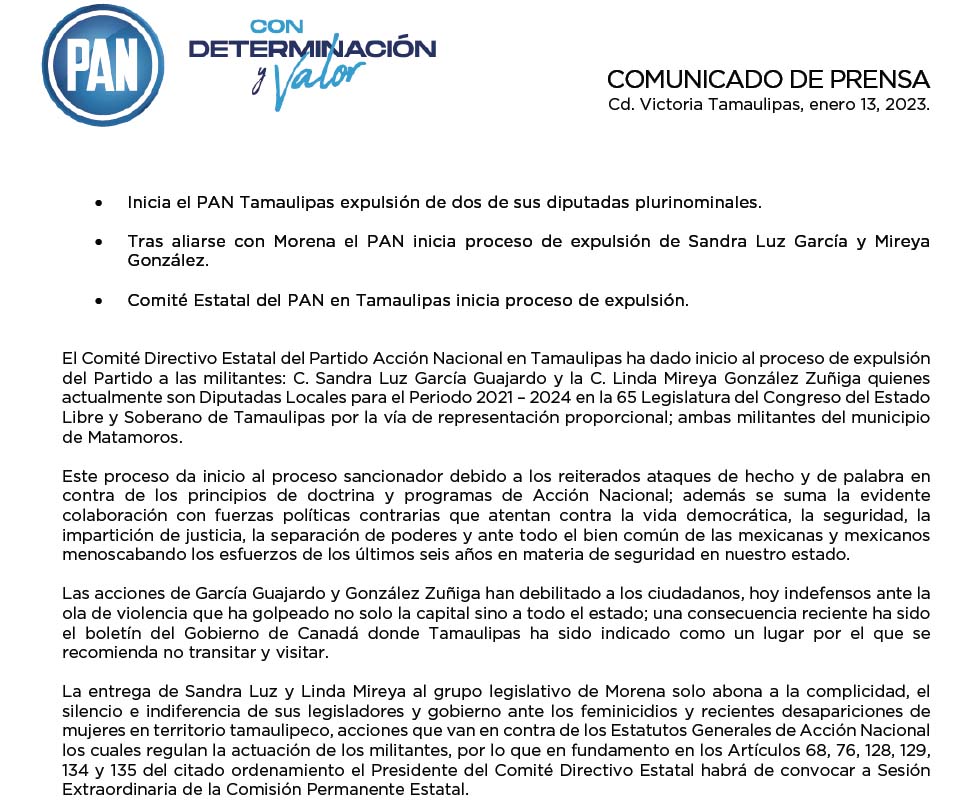 Expulsa el PAN a diputadas de Tamaulipas 3 Captura de pantalla 2023 01 13 a las 4.28.45 p.m. copy