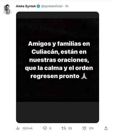 Aleks Syntek se pronuncia sobre ola de violencia 1 tuit