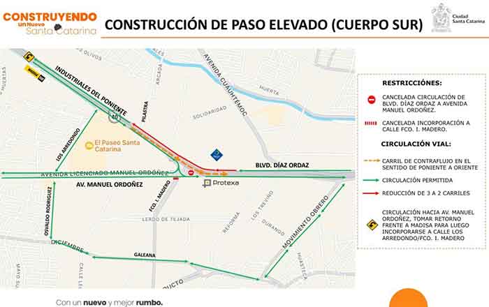 Informan restricciones viales por paso elevado en Santa Catarina 1 MAPA