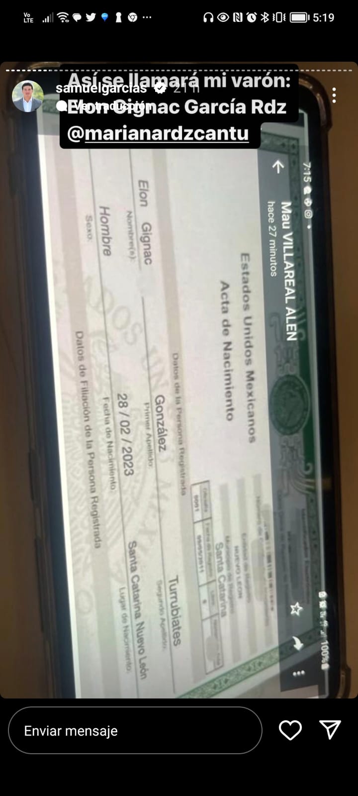 Registran en Santa Catarina a bebé con nombre de Elon Gignac 1 17657b61 57f4 4602 922a a6c7cb516d50
