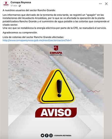 Tormenta afecta suministro de agua en sector Rancho Grande 1 AVISO 2