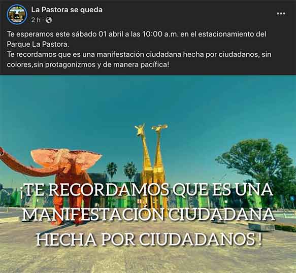 Convocan a protesta para evitar cierre del Parque La Pastora 1 FACE