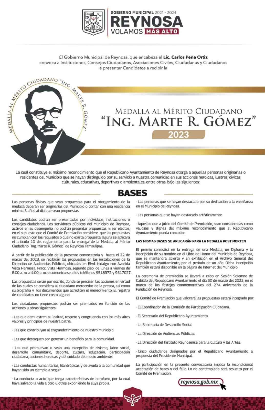 Entregarán en Reynosa la Medalla al Mérito Ciudadano 'Marte R. Gómez' 1 MEDALLA 2