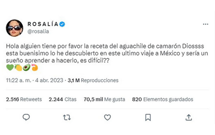 Rosalía se enamora del aguachile y pide receta en redes 1 rosalia