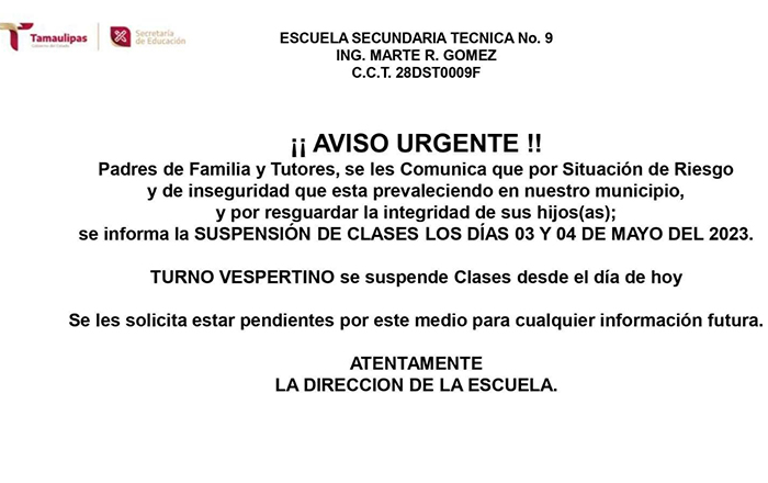 Escuelas de Reynosa con clases en línea, otras suspenden por inseguridad 1 342232082 1251167802485755 7119011482628713176 n