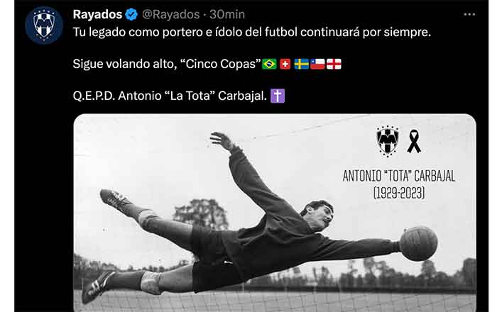 Lamenta el mundo deportivo fallecimiento de 'La Tota' Carbajal 3 TUIT 1
