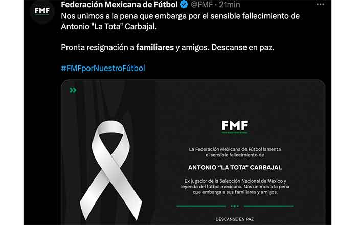 Lamenta el mundo deportivo fallecimiento de 'La Tota' Carbajal 1 TUIT FMF