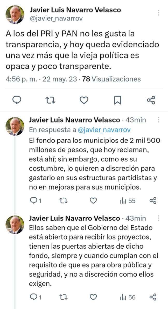 Javier Navarro acusa a alcaldes del PRIAN de velar por sus intereses 1 tuit 3