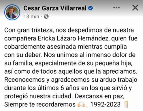 Identifican a mujer policía de Apodaca asesinada 1 TUIT 2