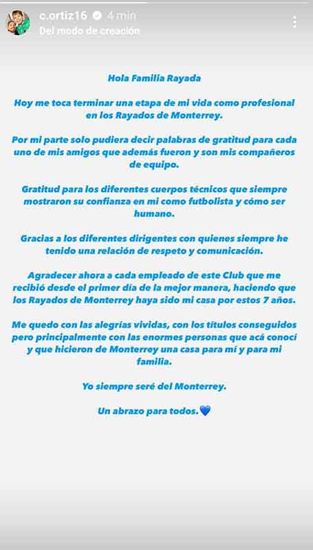 Celso Ortiz manda mensaje a la afición de Rayados 1 MENSAJE CELSO